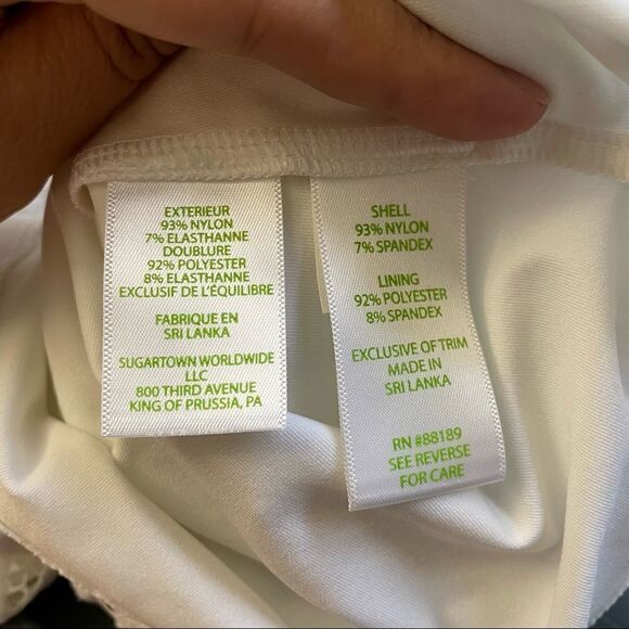 Lilly Pulitzer Lyra Top size XS resort white scalloped stripe lace cold shoulder - Picture 11 of 12